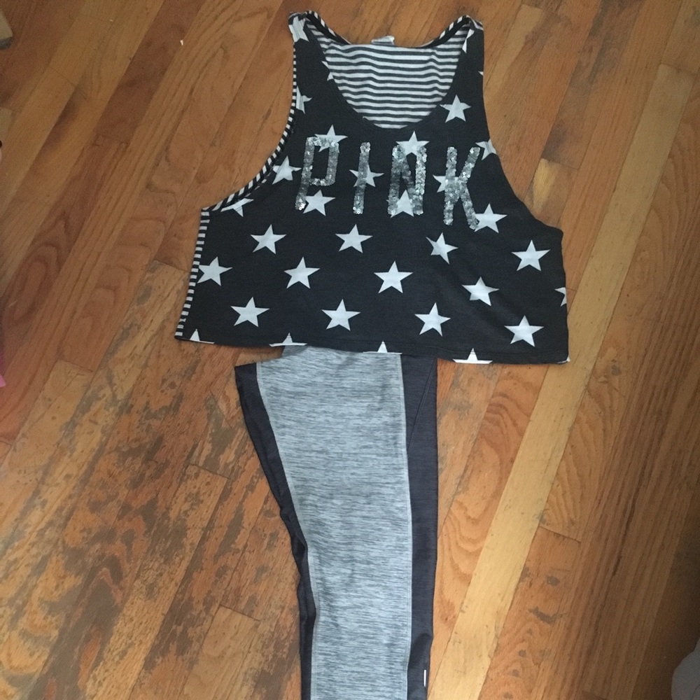 Large PINK SET. Grey ultimate leggings&sequin tank